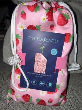 Cynthia Rowley Pink Strawberry Print Beach Towel & Drawstring Bag